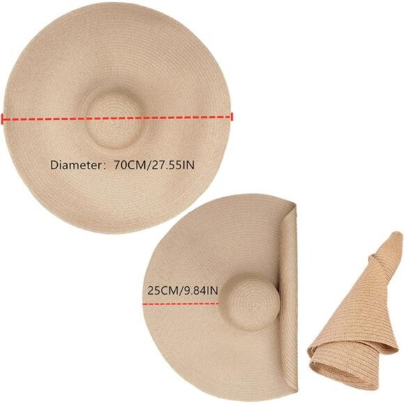 Oversized Beach Straw Hats for Women Floppy, Extra Large Sun Visor Hat Wide Brim - Picture 5 of 7